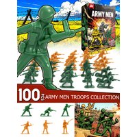 ViiKONDO Army Men Toy Soldier 100pc Military Action Figure 4-5cm Green Tan Grey Troop WWII Battle Wargame Figurine Colorful Box