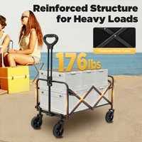 80kg Foldable Wagon Utility Outdoor Car with Rubber Wheels & Adjustable Handle & 2 Cup Holders for Beach Garden Shopping Camping