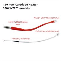 4pcs 12V 40W Cartridge Heater 6*20mm With XH2.54-2pin 100K NTC Thermistor With PH2.0-2pin 150mm Heating Rod 3D Printer Hotend
