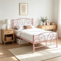 Metal Bed Frame for Single Bed, Suitable for Children and Adults, 90x190cm Mattress (Pink)