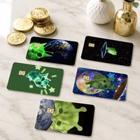 F-Funny Green alien cat Credit Card HD Stickers Game Card Decal Small Chip Waterproof Sticker Gift