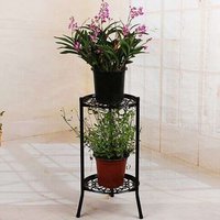 A19F-Two-Layer Elegant Metal Plant Stand Shelf Potted Plant Holder Modern Tall Plant Pot Stands For Indoor Outdoor Decor