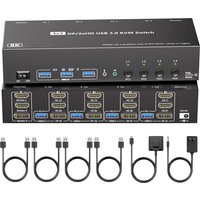 KVM Switch 3 Monitors 4 Computers with Audio, HDMI + DisplayPort 8K@30Hz/4k@144Hz DP KVM Switcher, USB 3.0 KVM Switches for 4 PC