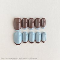 10pcs Handmade Brown Blue Cat eye Press on Nails Short Full Cover Wearable Reusable Fashion False Nails 2026