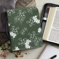 Hot Flower Print Leather Bible Cover Case for Women Zipper Handle Handbags Portable Practical Bible Storage Bags Paquete Bíblico