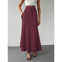 Minimalist Fold-Over Waist Maxi Skirt, Flowy Relaxed Fit, City Stroll & Coffee Run Outfit