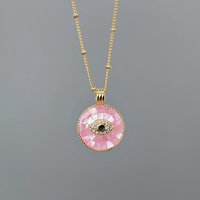 Trendy Round Pink Sea Shell Crystal Zircon Evil Eye Necklace Women PVD 18k Gold Plated Pendant Neck Jewelry