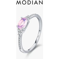 MODIAN 925 Sterling Silver Pink MoonStone Elegant Stackable Finger Ring Eternity Bands for Women Christmas Gifts Fine Jewelry