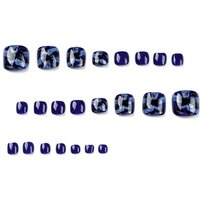 24PCSArtificial Deep Blue Fake Nails Fully Covered Smooth Coffin Acrylic Fake Nails Charm Toenails For Ladies And Girls As Gifts