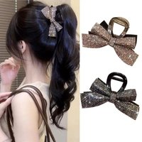 Luxury Full Diamond Bow Hair Clip Simple Romantic High Ponytail Clip Elegant Diamond Bow Daily Wear