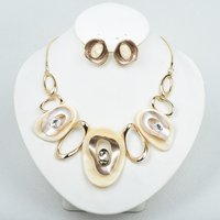 ICEYY Luxury Big Oval Resin Choker Necklace Earrings Set For Women Alloy Geometric Statement Necklaces Fashion Jewelry