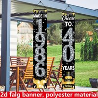 2Pcs 2D Flat 40th Birthday Banners, Black Gold Diamond Design, Perfect for Indoor & Outdoor 40th Birthday Party Decorations