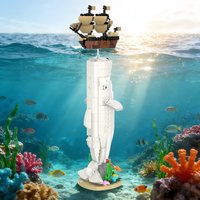 MOC Moby-Dick Building Blocks Classic Novel White Sperm Whale Attacking Captain Ahab's Pequod Model Bricks Toy Adult Gift