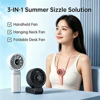 JISULIFE Portable Handheld Fan with LED Display 5 Speeds 5000mAh 150°Folded 3-IN-1 Hand/Desk/Neck Multifunction Personal Fan