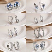 New 925 Sterling Silver Sparkling zircon blue flower Earrings Fit Original Charms Diy Fine Jewelry Gift For Women Accessories