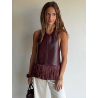 Sexy Women's Tassel PU Leather Vest Backless Sleeveless Button Halter Tanks Female 2026 Summer Lady Street New Outwears