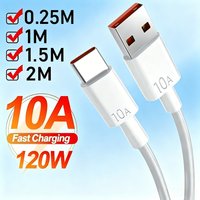 120W 10A USB to Type C Cable Super Fast Charging Cable For Android Huawei P30 Honor Data Cord For Xiaomi Redmi 0.25M/1M/1.5M/2M