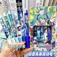 6pcs Hatsune Miku Gel Pen Kawaii 0.5mm Black Ballpoint Pen Writing Pen Students Stationery School Office Supplies for Kids Gifts