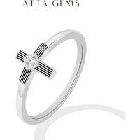 ATTAGEMS Tiny Cross Ring 2mm Round Moissanite Copper Material Vintage Textured Christian Rings for Women Men Party Fine Jewelry