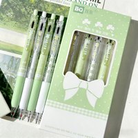 4Pcs/Set Cute Four-leaf Clover Retractable Gel Pen 0.5mm Black Ink Smooth Writing Pen Kawaii Stationery School Office Supplies