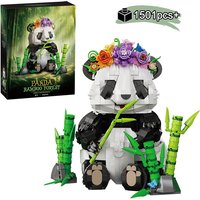 Creative DIY Cute Panda Animal Building Blocks Set Bamboo Forest Desktop Decor Model MOC Assembly Bricks Toy for Kids Gift