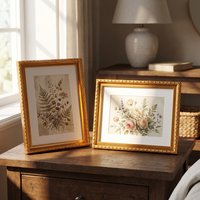 2 Pack Ornate Gold Picture Frame with Mat 6 inch-A4 Vintage Gold Photo Frames for Wall Gallery & Desk Elegant Antique Home Decor
