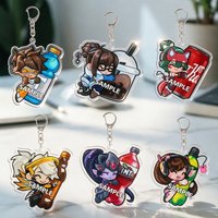 For Game Peripheral Overwatch Tracer Meiling Kiriko Mercy Widowmaker Acrylic KeyChain Custom Cartoons Pendant Creativity Gift