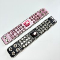 Kawaii Punk Bear Rhinestone Bracelet Y2K Gothic Emo Accessory Pink Black Wristband