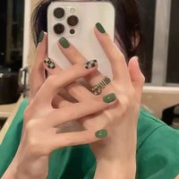 24Pcs/Box Short Square Head Wearing False Nails Art Grid Pattern Fake Nails Full Cover Press on Nail Tips Manicure Tools