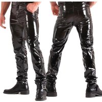 Men's Shiny Black Patent PU Leather Pants Skinny Fit PVC Trousers Nightclub Punk Style Glossy Pants for Stage Streetwear