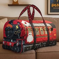Magic Train gesteppte Reisetasche, rote Reisetasche im Wizard Train Express-Stil, Reisetasche für Damen und Herren, Outdoor-Weekender-Handtasche