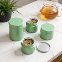 Airtight Tinplate Tea Canister Storage Container For Leaf Tea Bags Matcha Powder Sealed Pantry Organizer Kitchen Tea