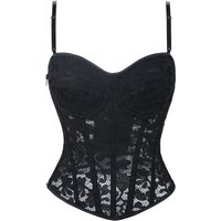 Women Lace Floral Corset Top Sexy Black Mesh Transparent Bra Side Zip Bustier Vest Gothic Spaghetti Strap Embroidery Party Camis
