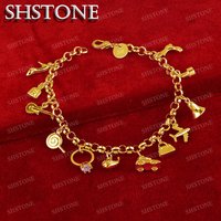 SHSTONE 18K Gold Aircraft/cars/bells/lollipops/guitars Pendant Bracelet For Woman Fashion Party Wedding Engagement Charm Jewelry