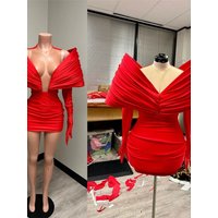 Red Off Shoulder Short Prom Dresses For Black Girls Ruffles Birthday Party Dress With Gloves Mermaid Mini Cocktail Customized