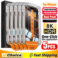 5Pcs For iPhone 16 15 14 13 12 11 17 Pro Max XR X XS 7 8 16 Plus Oleophobic Coating Dust Free Easy Installation Screen Protector