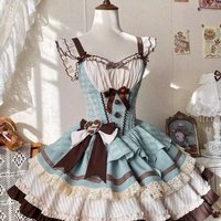 Japanese Kawaii Style JSK Dress Women Retro Sweet Lolita Bow Lace Patchwork Ruffles Strap Dresses Aesthetic Party Y2k Mini Dress