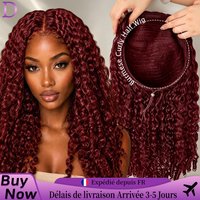 Burmese Curly Half Wig Human Hair Glueless 3 In 1 Drawstring Flip Over No Lace Burgundy 99J Curly Human Hair Half Wig for Women