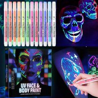 Glow in The Dark Face Paint Markers, UV Neon Body Paint Pens, Waterproof & Skin-Safe Blacklight Tattoo Markers, Washable