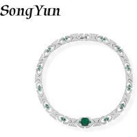SY Luxury Jewelry 925 Sterling Silver Necklace Choker For Women Green Gemstones Emerald Short Necklace s925 Fine Jewelry