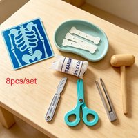 Children Wooden Doctor Toy Set Baby Pretend Doctor and Nurse Toys, Wooden Thermometer Dental Doctor Toy Set Monterssori Toy
