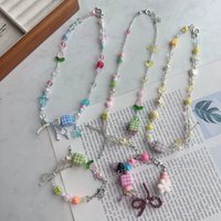 2026 Trendy Summer Y2K Bowknot Flower Resin Handmade Beaded Choker Necklace Women Vintage Aesthetic Sweet Jewelry Accessories