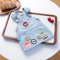 Pet Cat and Dog Clothes Retro Badge Denim Skirt Handsome Summer Outing Short Skirt Suitable for Small
