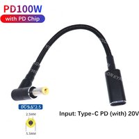 100W USB Type C Female to 5.5x2.5mm Plug Converter Laptop Power Adapter Connector USB C Fast Charging Cable for Laptop Charger