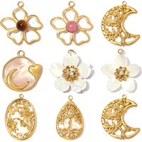 3pcs/Lot Stainless Steel Natural Stone Flower DIY Charms Leaf Life Tree Waterdrop Necklace Pendants Woman Moon Jewelry Wholesale