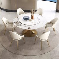 Luxury Round Dinning Marble Rock Slab Dining Table Set 4 6 Chairs Mesa Posta Furniture Meuble Stainless Steel Gold Base Designer