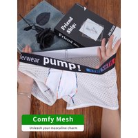 Men's PUMP! Mesh Boxer Briefs U Convex Pouch Rainbow Stitching Elastic Waistband Breathable Quick Dry Underwear