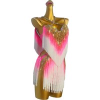 Latin Dance Costume Rhinestone Women's High-end Custom Gradient Tassel Suspender Samba Performance Dress