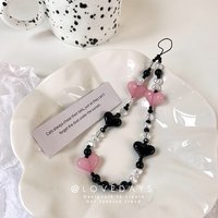 Korean Fashion Phone Lanyard Charm Resin Black Pink Heart Phone Chain LOVE Jewelry for Women Anti-Lost