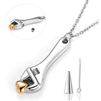 Stainless Steel Wrench Urn Necklace for Ashes Spanner Cremation Jewelry Heart Pendant Locket Keepsake Jewelry